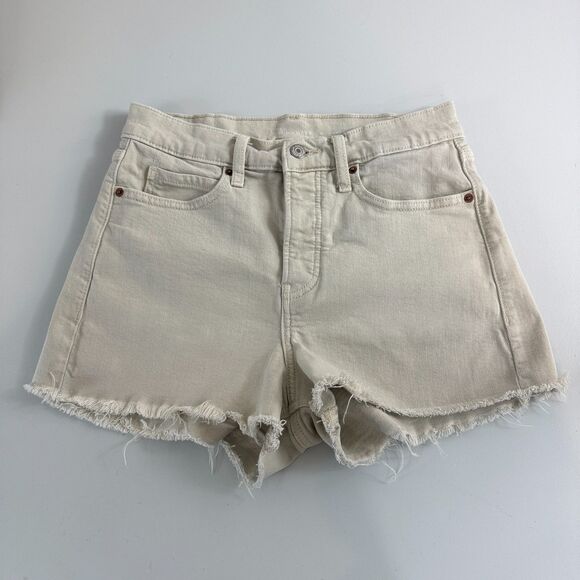 Old Navy Ecru Denim Sky-Hi A-Line Cut Off Shorts Higher High Rise Size 6 - Picture 1 of 12